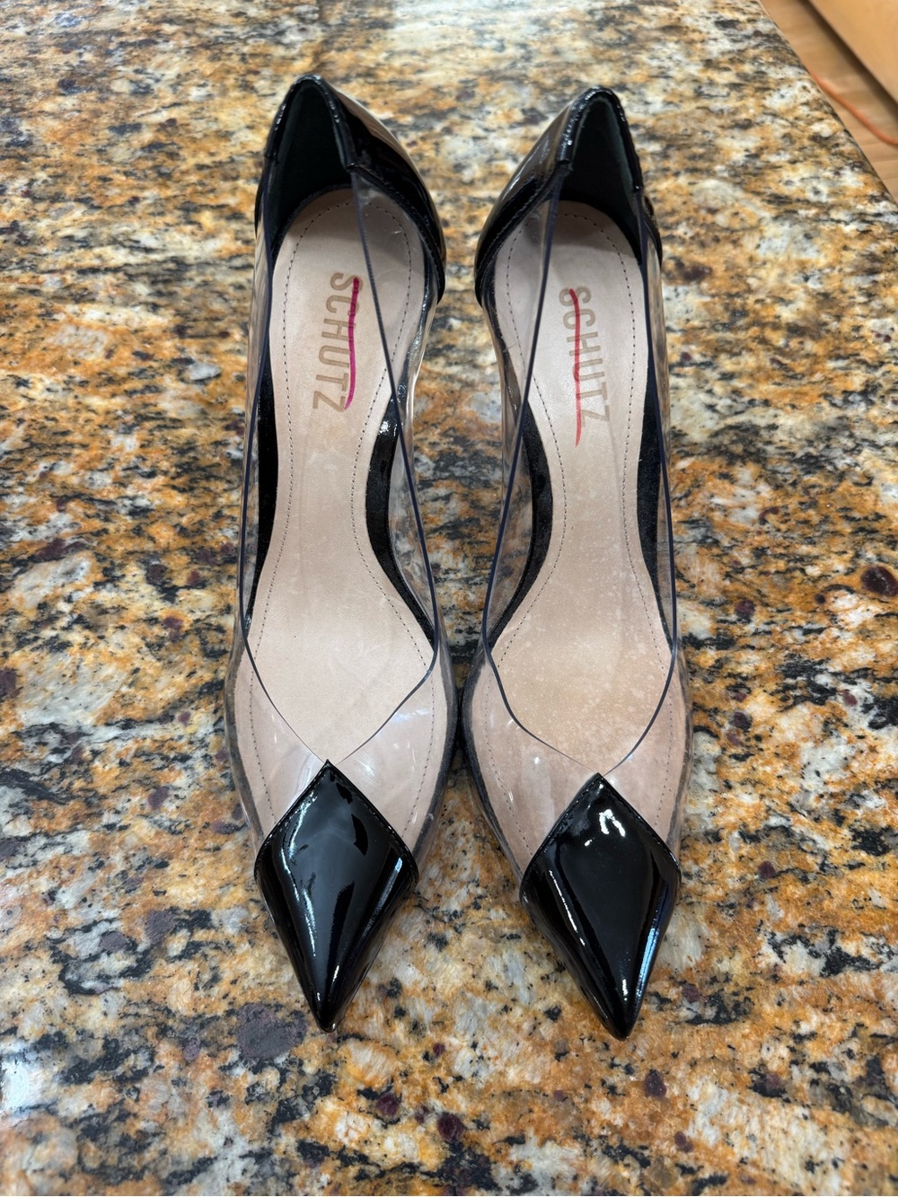 SCHUTZ Black Patent Pointed-Toe Clear sz8.5 - Picture 2 of 9